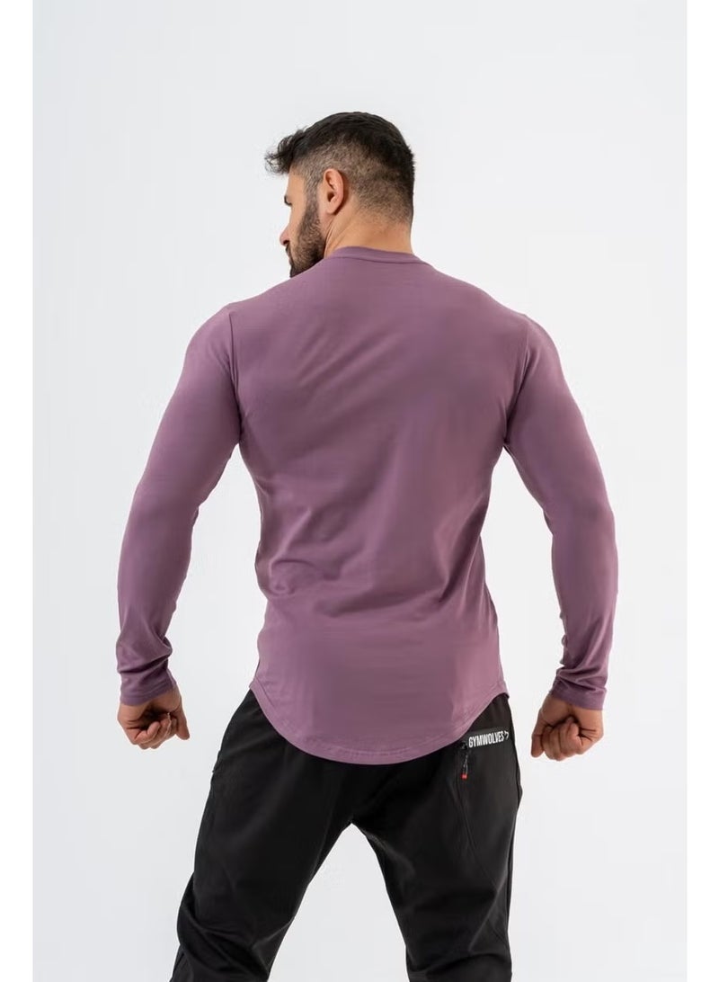 Gymwolves Men's Sports Bodysuit | Purple | Long Sleeve Sports T-Shirt | Basic Series | - Image 4